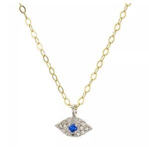 Natural Diamond Accent Necklace 14K Gold Vermeil Evil Eye Pendant Women's NWT